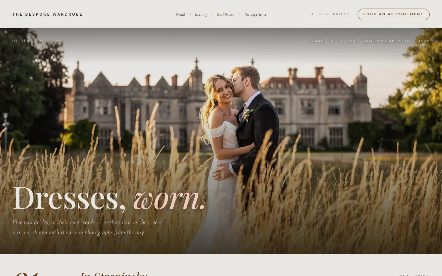 The Real Brides page: brides photographed at their weddings in their dresses